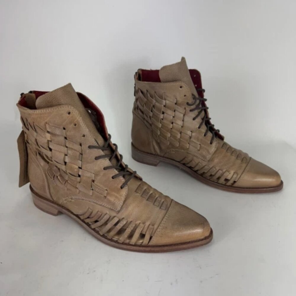 Bed Stu Loretta Womens Woven Leather Lace Up Ankle & Booties Boots Size 9.5